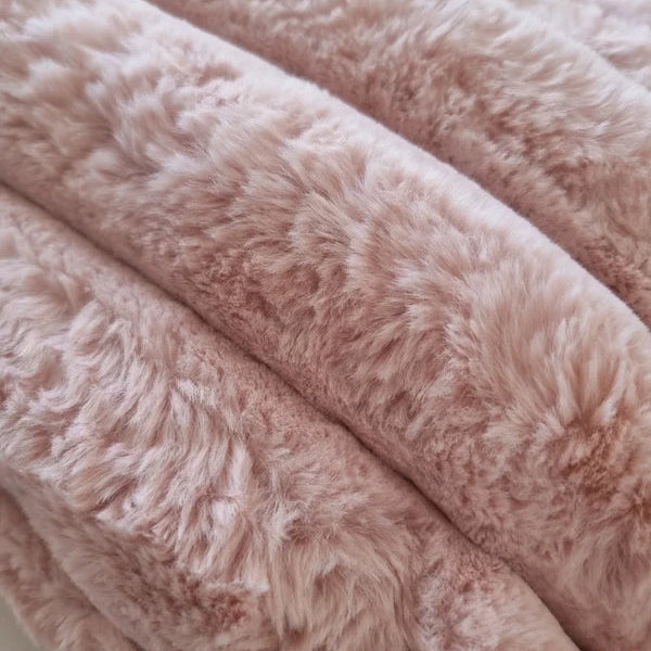 Set of 2 Pink Faux Fur Cushion Covers 30x50cm – Soft Striped Pillow Cases