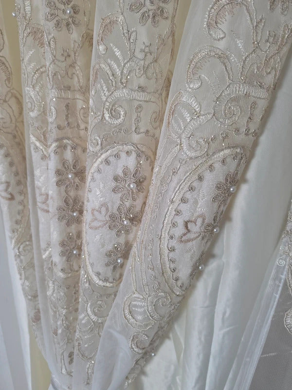 Luxury Cream Embroidered Lace Curtain Panel 66 x 90 Elegant Floral Sheer Curtain