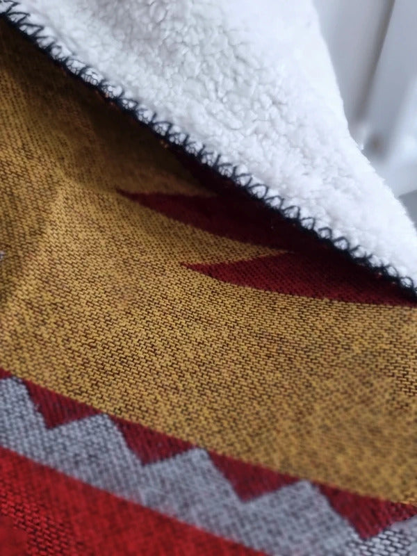 Aztec Pattern Throw Blanket with Sherpa Lining 60"x 80"