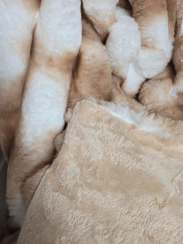 Luxury Faux Fur Throw Blanket 150x200cm Super Soft Plush Beige & Cream Bed Sofa