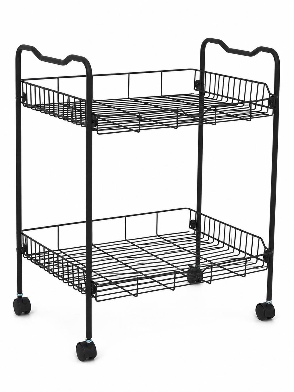 2 Tier Metal Wire Kitchen Storage Trolley on Wheels