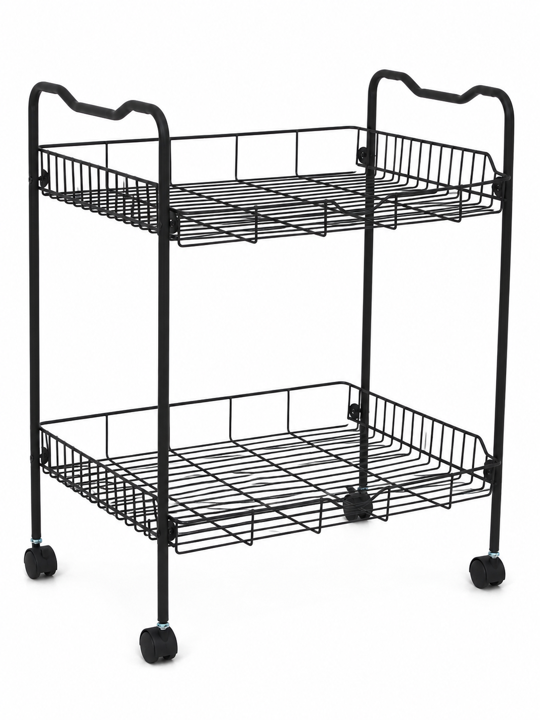 2 Tier Metal Wire Kitchen Storage Trolley on Wheels