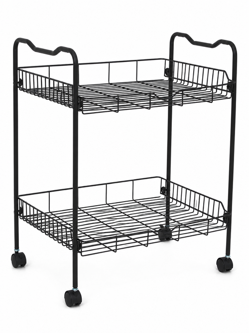 2 Tier Metal Wire Kitchen Storage Trolley on Wheels