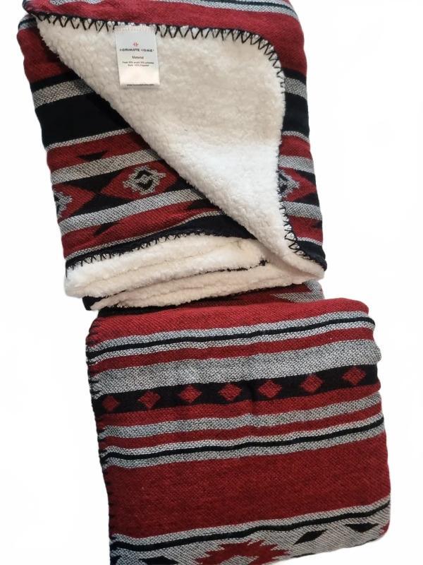 Aztec Sherpa Throw Blanket 130x150cm Soft Cosy Fleece Sofa Bed Blanket
