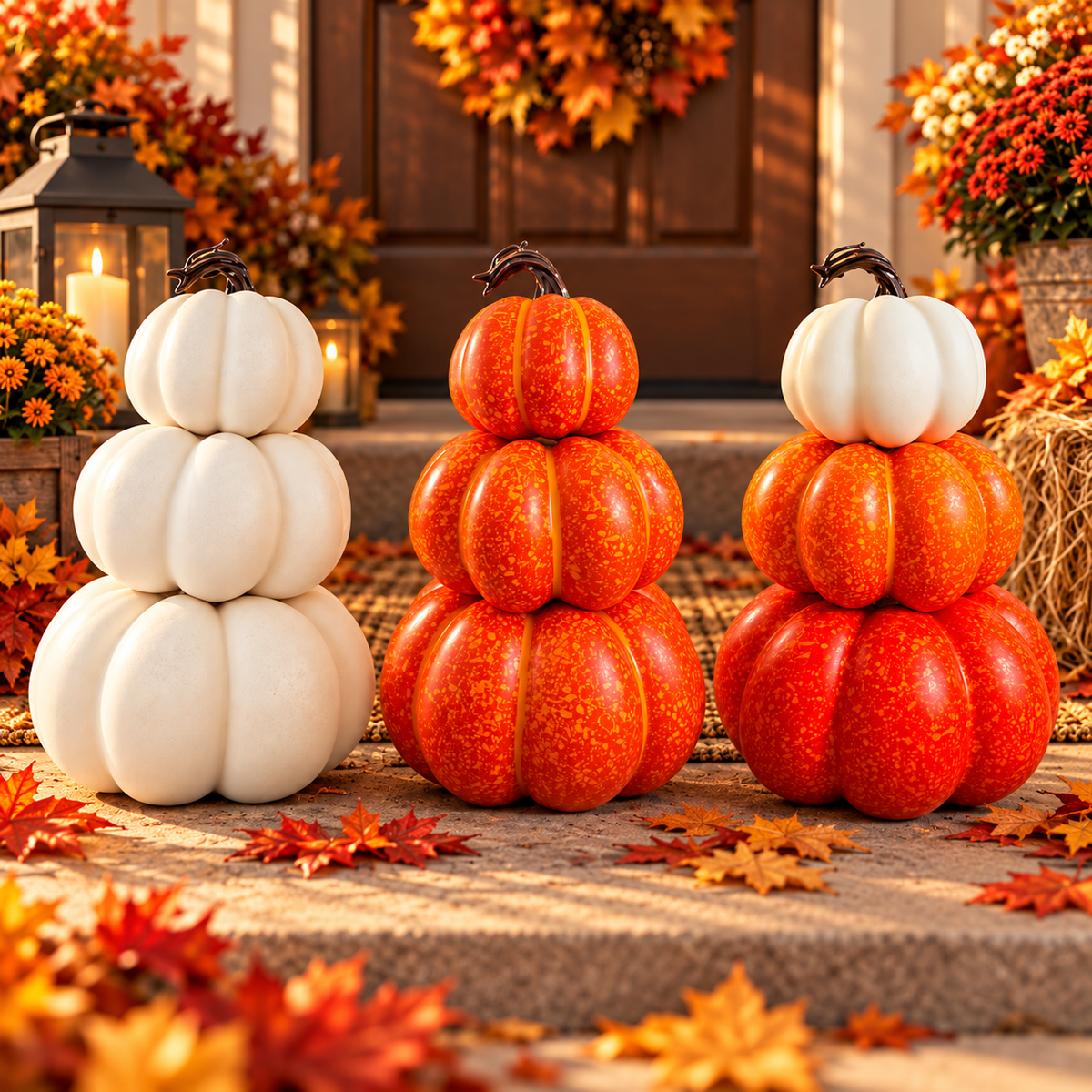 29cm Foam Stacked Pumpkin Decoration – Autumn Halloween Home Décor – Various Colours