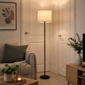 Modern Black Floor Lamp with Linen Look Shade – 155cm