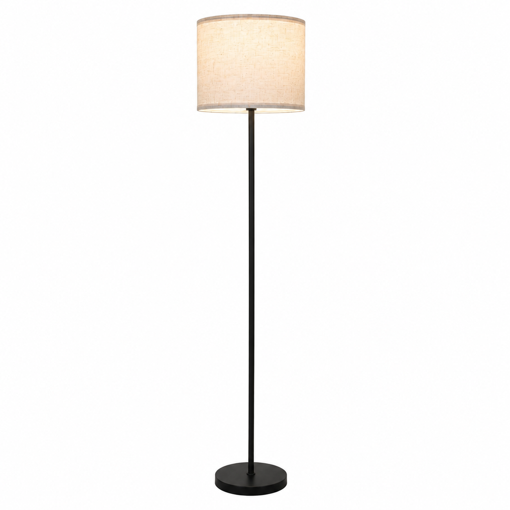 Modern Black Floor Lamp with Linen Look Shade – 155cm