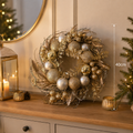 40cm Luxury Gold & Champagne Christmas Wreath – Bauble & Glitter Decoration