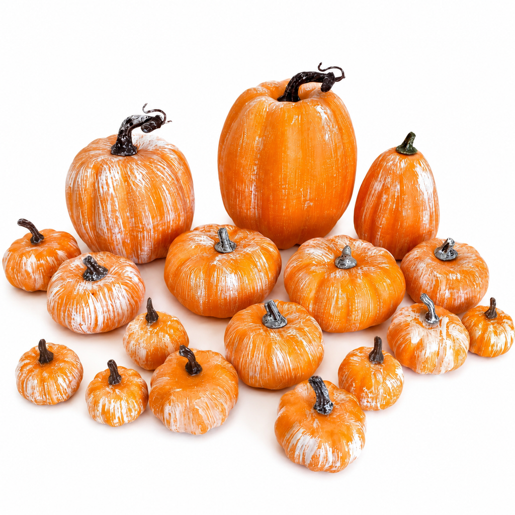 Rustic Orange Decorative Pumpkins 16 pcs Set – Autumn Halloween Decorations