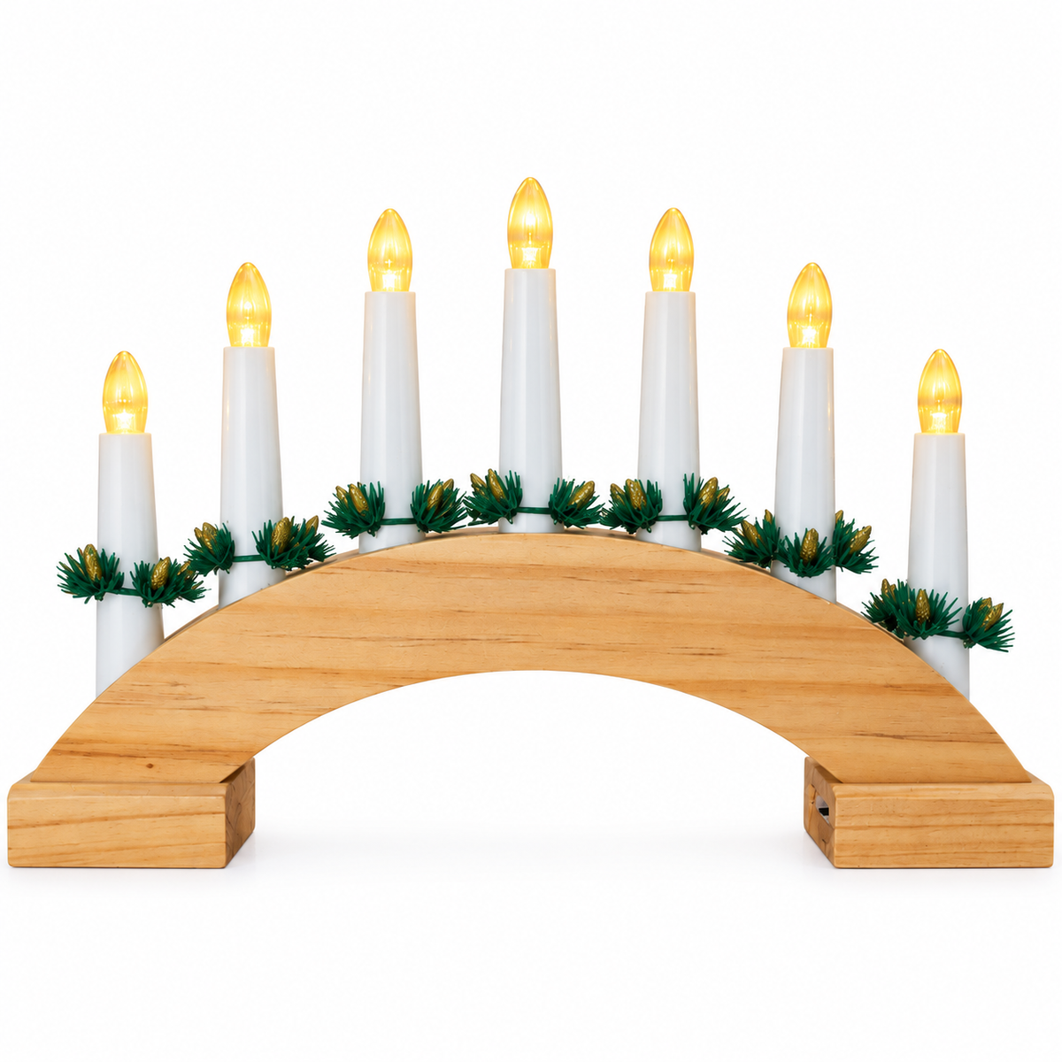 Wooden Christmas Candle Bridge Light 7 LED Candles Battery Operated Decoration