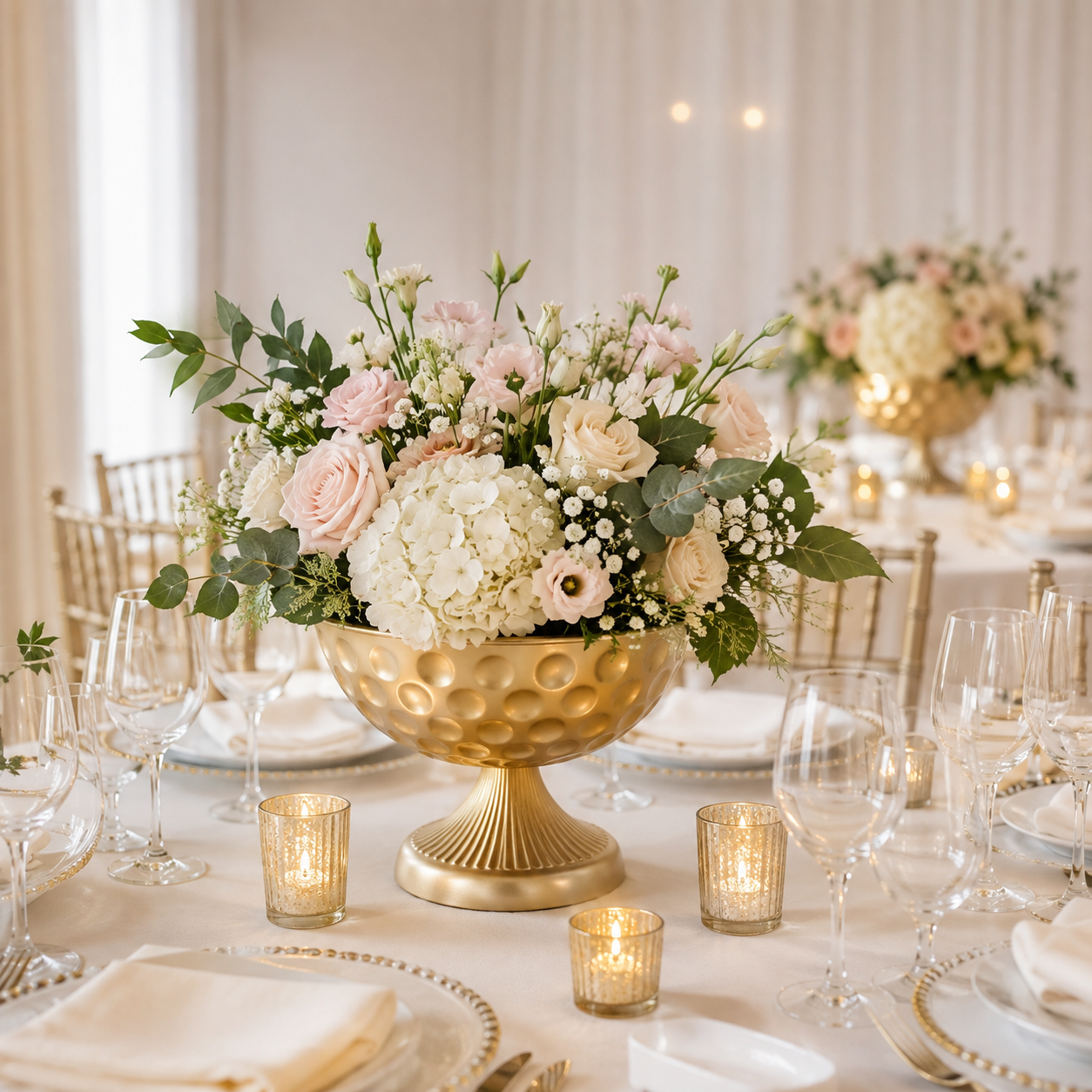 Set of 2 Gold Metal Urn Vases – Decorative Flower Centrepiece Bowls 20 × 15cm