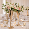 Set of 2 Tall Gold Metal Wedding Centrepiece Flower Vases – 43cm