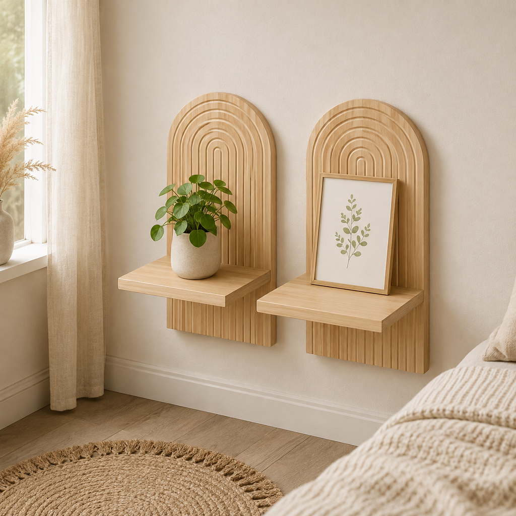 2 Pcs Boho Arch Wooden Floating Wall Shelves – 35 x 17.5cm