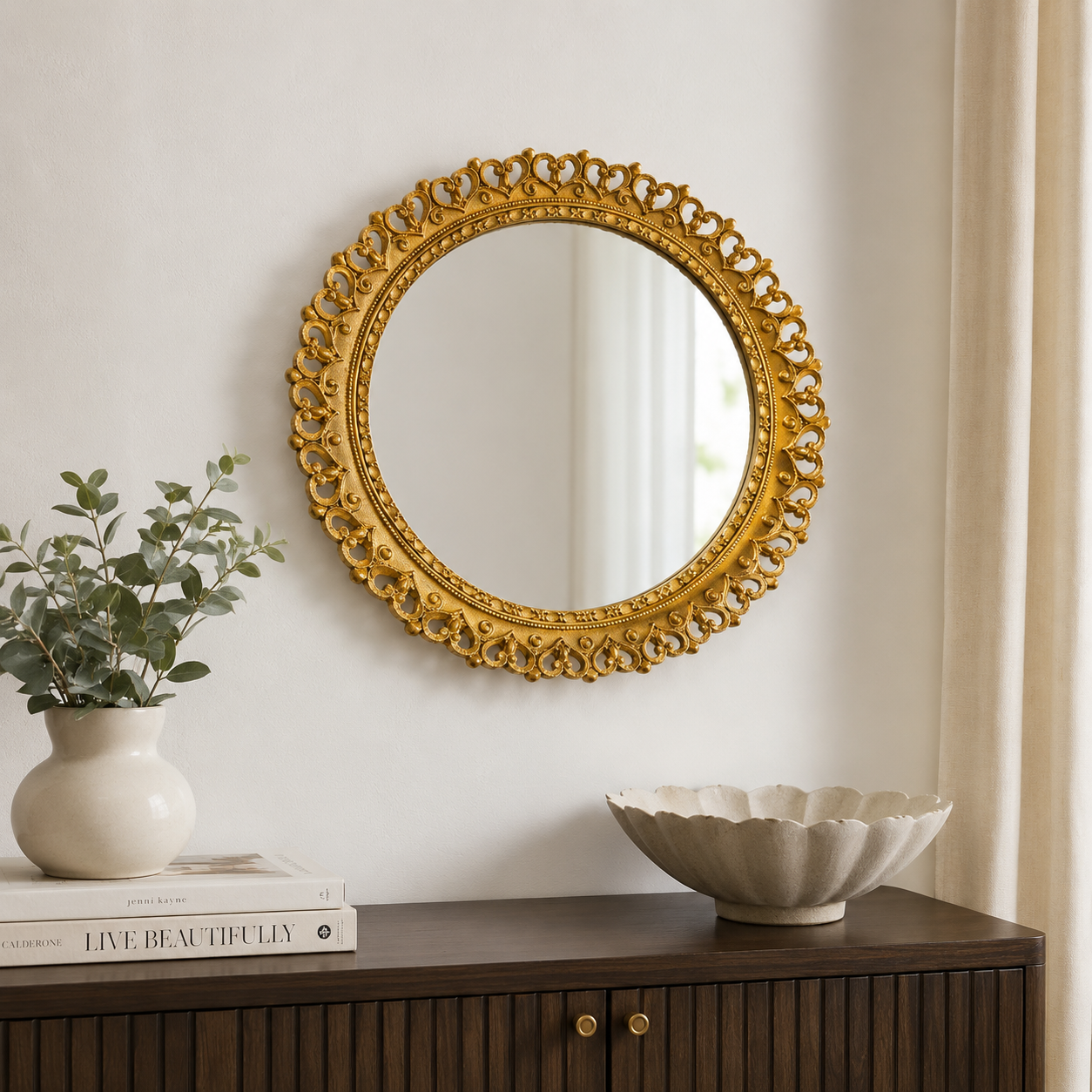 Ornate Gold Round Wall Mirror Vintage Style Decorative Mirror – 30cm