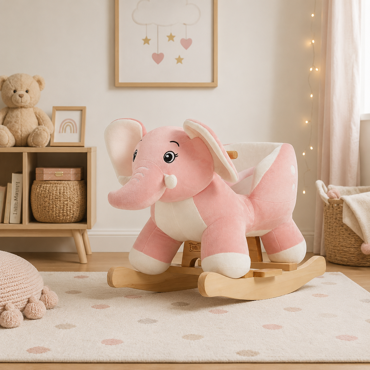 Pink Elephant Rocking Horse for Baby & Toddler – Plush Wooden Rocker 18 Months–3 Years