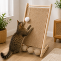 28” L-Shaped Sisal Cat Scratcher Ramp with Toy Balls – Beige
