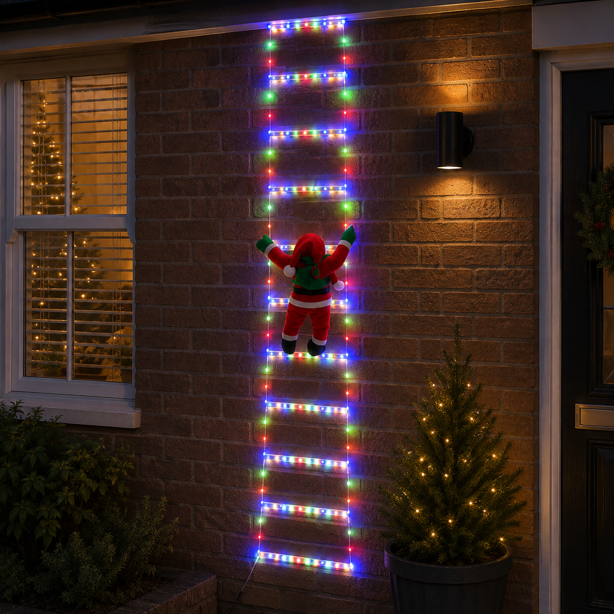 Climbing Santa LED Rope Ladder Christmas Decoration – Multicolour Lights, 3m