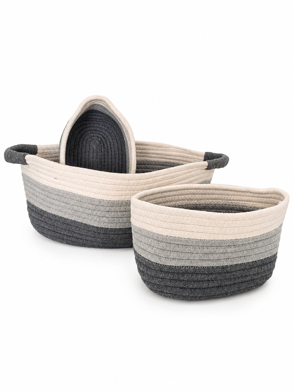 Set of 3 Cotton Rope Storage Baskets with Handles – Decorative Shelf Organisers