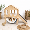 Wooden Small Animal House with Ramp & Hammock – Guinea Pig, Rabbit & Hamster Hideaway