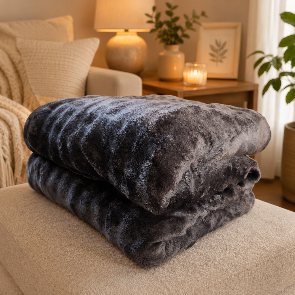 Luxury Sherpa Fleece Throw Blanket – Grey Bubble Effect, Soft & Cosy 150 × 200cm
