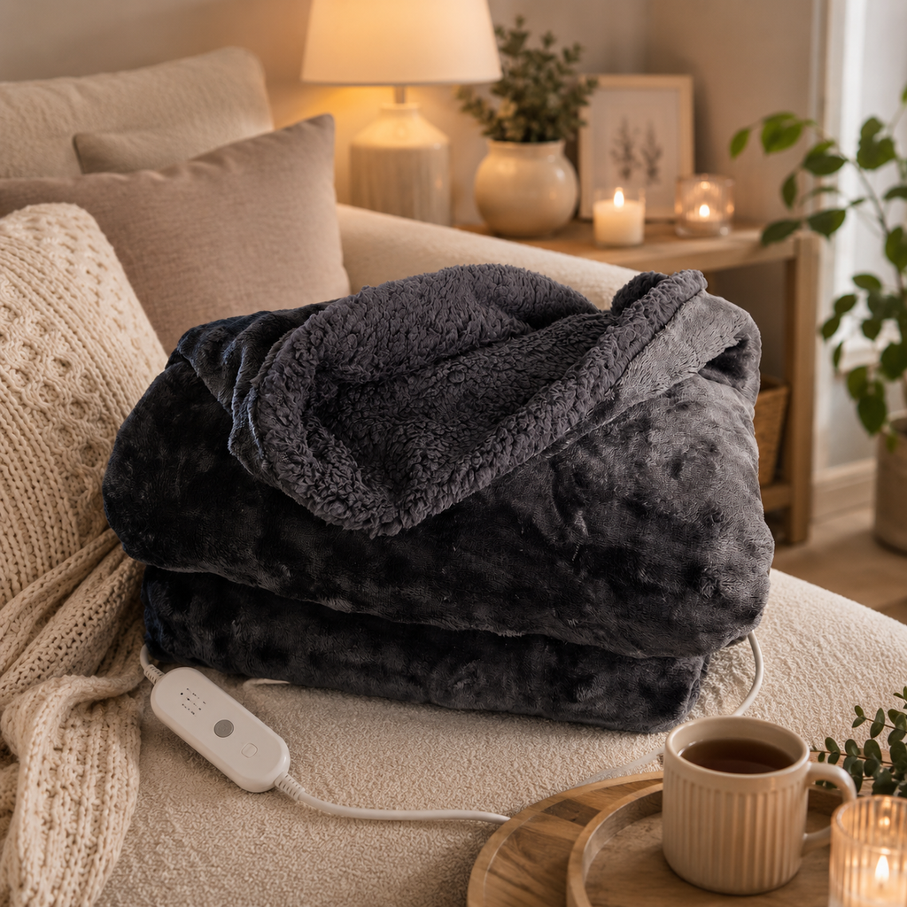 Luxury Sherpa Fleece Throw Blanket – Grey Bubble Effect, Soft & Cosy 150 × 200cm