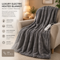 Luxury Electric Heated Throw Blanket – Grey Sherpa Fleece, 4 Heat Settings 130 × 180cm