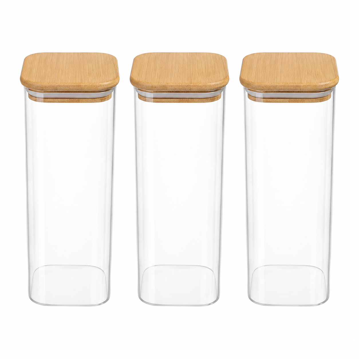 Set of 3 1.7L Rectangular Glass Storage Jars with Bamboo Lids – Kitchen Canisters