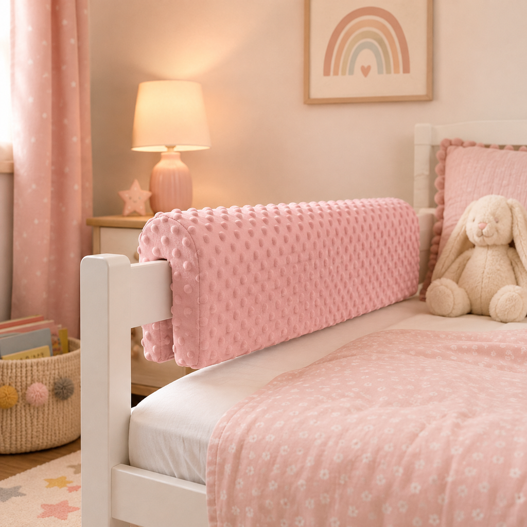 Toddler Bed Rail Protector Anti-Collision Increased Height Universal Fit – Pink 90cm