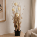 60cm Artificial Grass & Pom Pom Plant in Black Pot – Decorative Faux Plant
