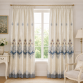 Pencil Pleat Embroidered Curtains 1 Pair Luxury for Living Room Bedroom – White 66x102in