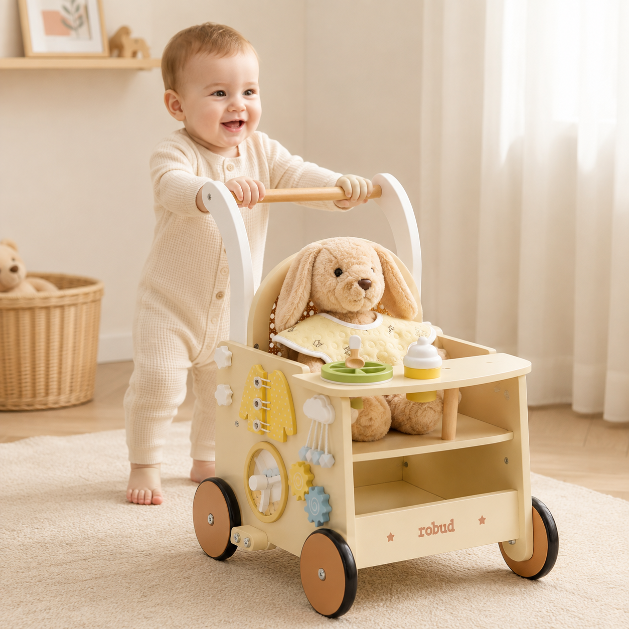 Baby Walker, Wooden Pram Toy, Push Along Walker Pushchair, Educational Toy