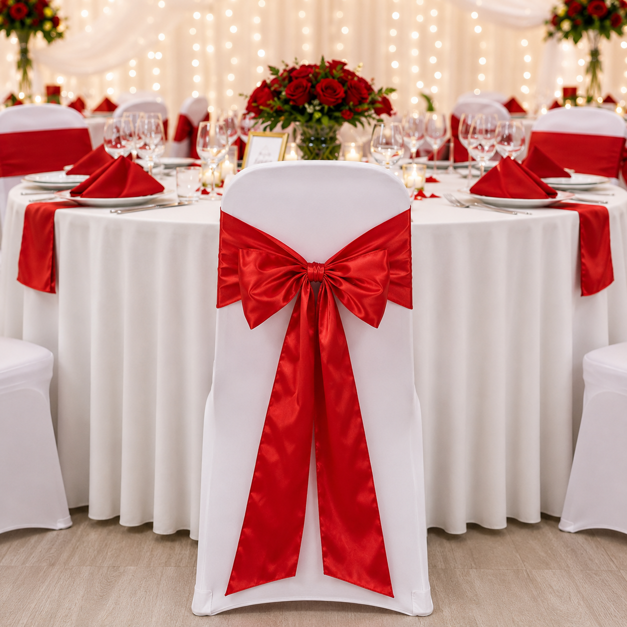 50 Pack Red Satin Chair Sashes Wedding Party Event Decorations