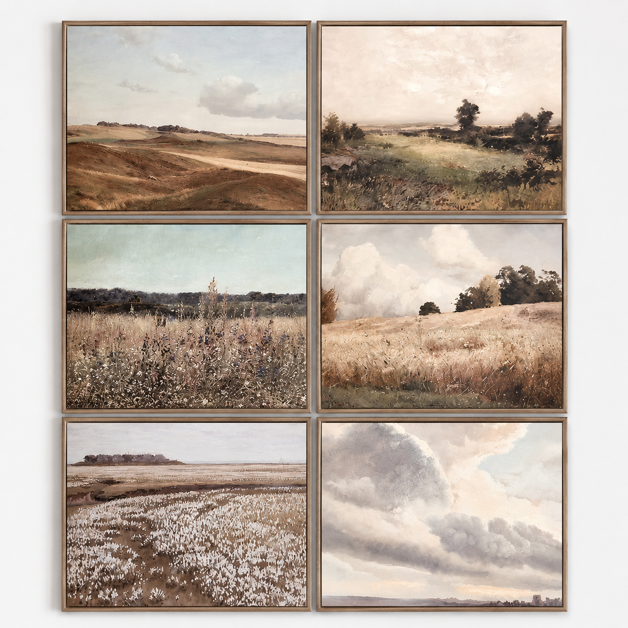 Set of 6 Classical Landscape Canvas Prints Vintage Farmhouse Wall Art – 11x14in