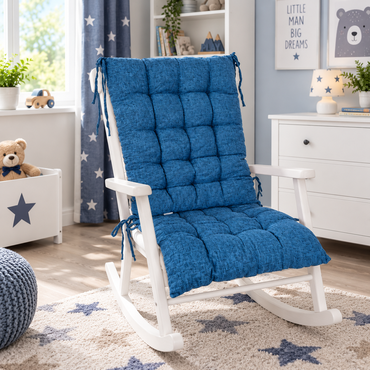 Blue Rocking Chair Cushion Padded Seat & Back Chair Pad – 50x50 / 50x65cm