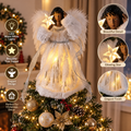 30cm Light Up Christmas Angel Tree Topper Warm White LED White & Silver