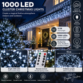 1000 LED Cluster Christmas Lights 15m Cool White Outdoor Fairy Lights Remote