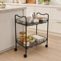 2 Tier Metal Wire Kitchen Storage Trolley on Wheels