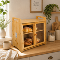 Bamboo Bread Bin 20L Double-Layer Food-Safe Storage with Acrylic Door – Natural