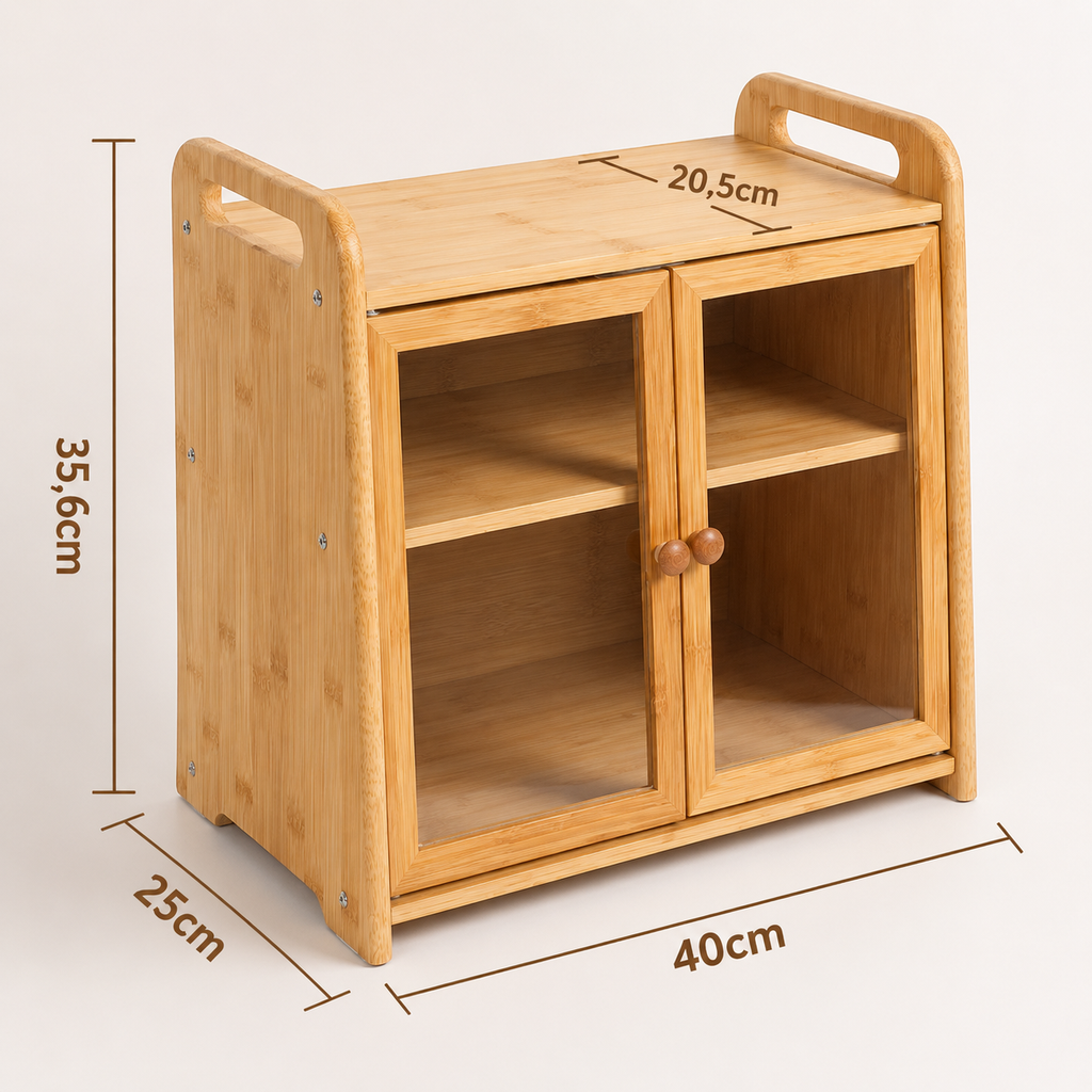 Bamboo Bread Bin 20L Double-Layer Food-Safe Storage with Acrylic Door – Natural