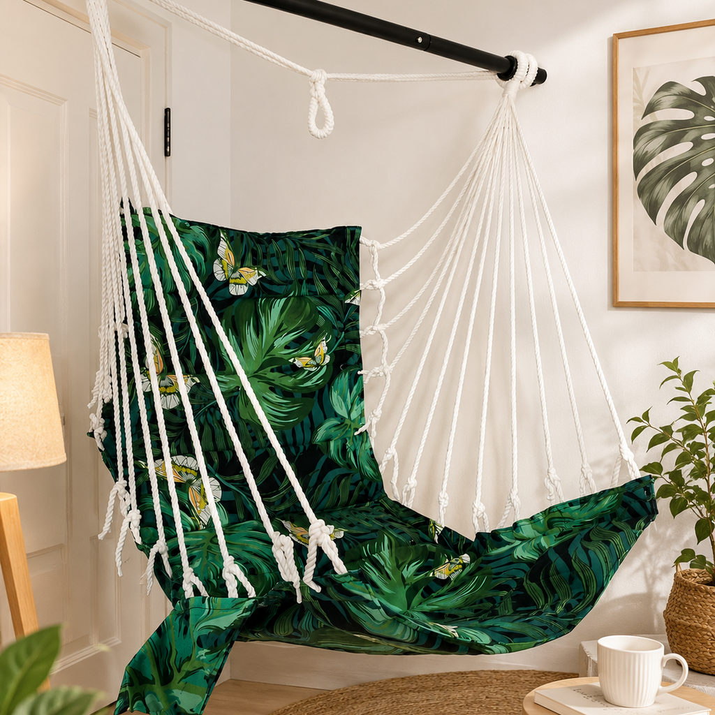Tropical Hanging Hammock Chair – Green Leaf Indoor Outdoor Swing Seat