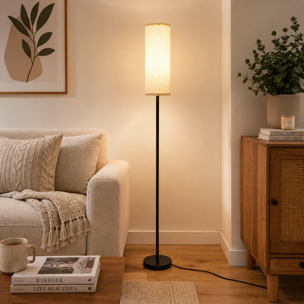 Modern RGB Floor Lamp with Dimmable Smart LED Bulb – Beige