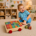2 in 1 Wooden ABC Block Cart Learning toys with 30 PCS Wooden Blocks for kids