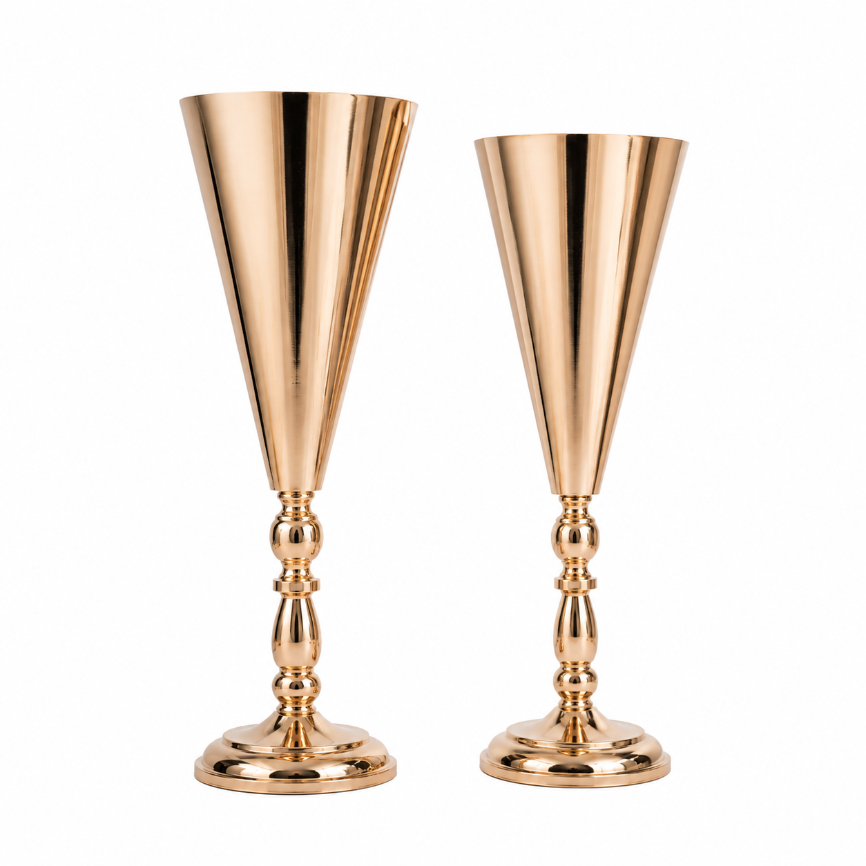 Set of 2 Tall Gold Metal Wedding Centrepiece Flower Vases – 43cm