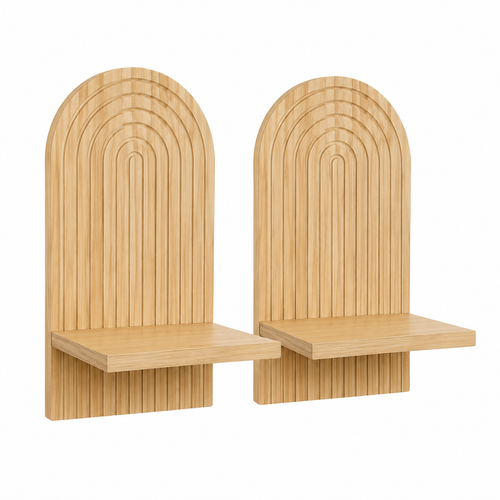 2 Pcs Boho Arch Wooden Floating Wall Shelves – 35 x 17.5cm