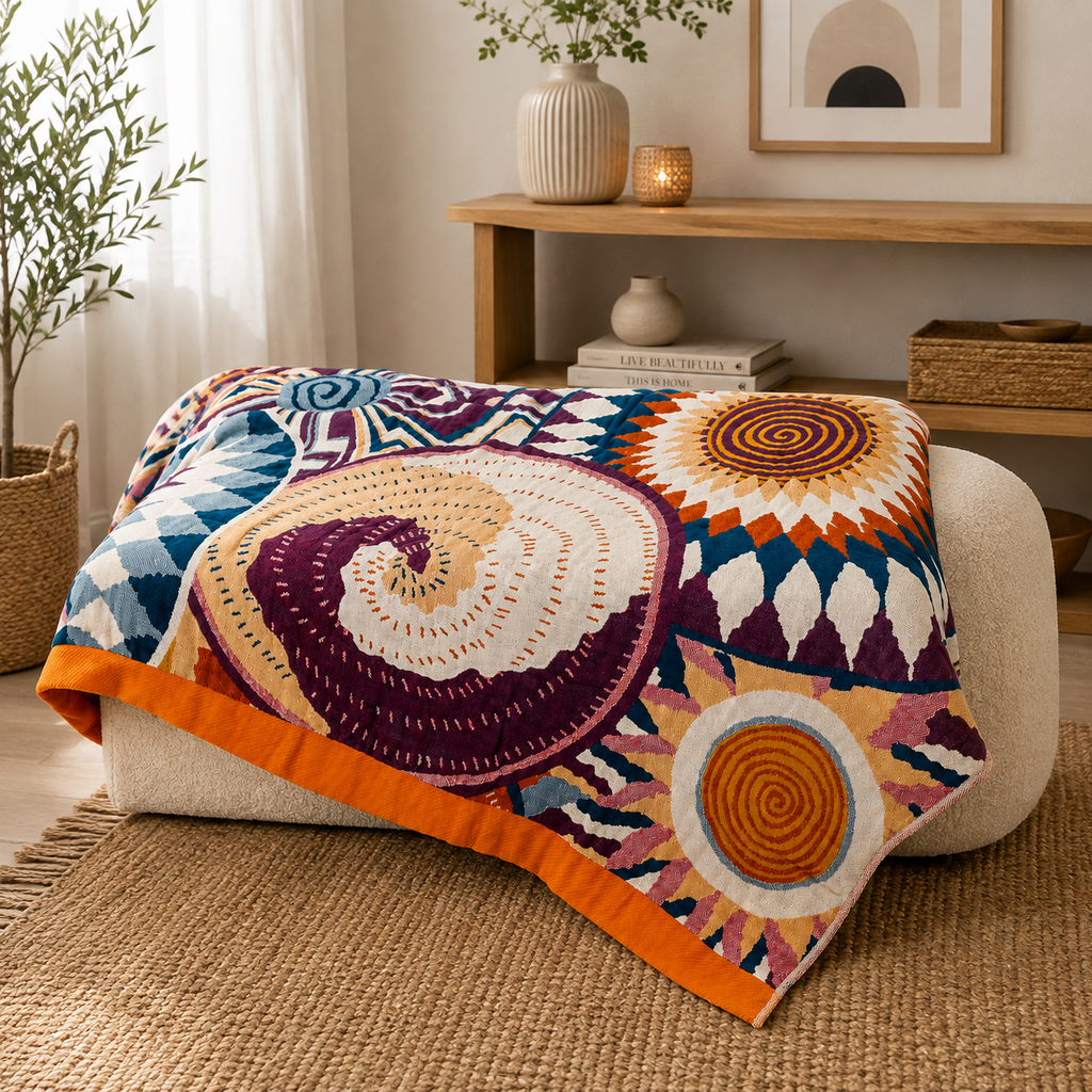 100% Cotton Boho Throw Blanket – Colourful Woven Bed & Sofa Throw 150 x 200cm