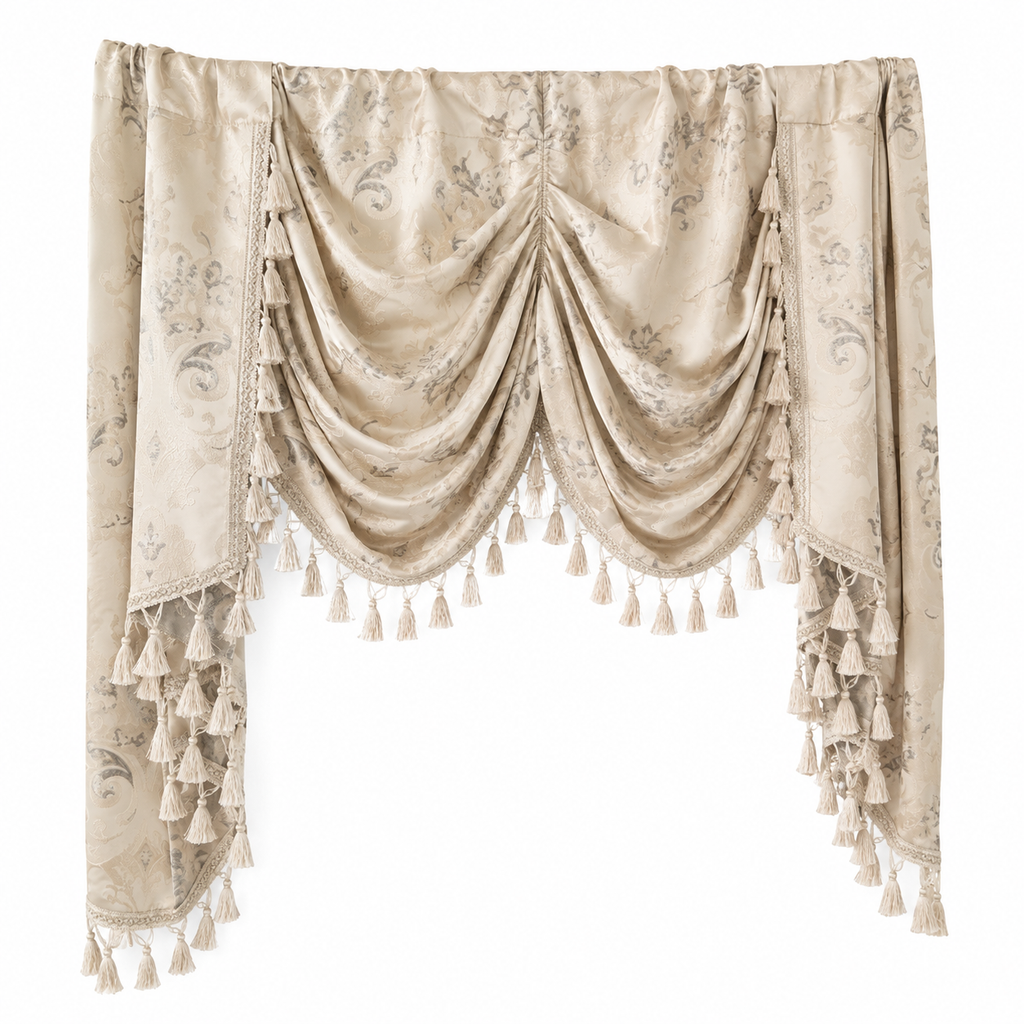 Luxury Jacquard Window Valance with Tassel Fringe – 200cm Wide