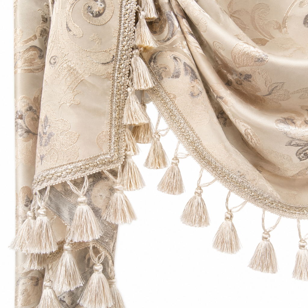 Luxury Jacquard Window Valance with Tassel Fringe – 200cm Wide
