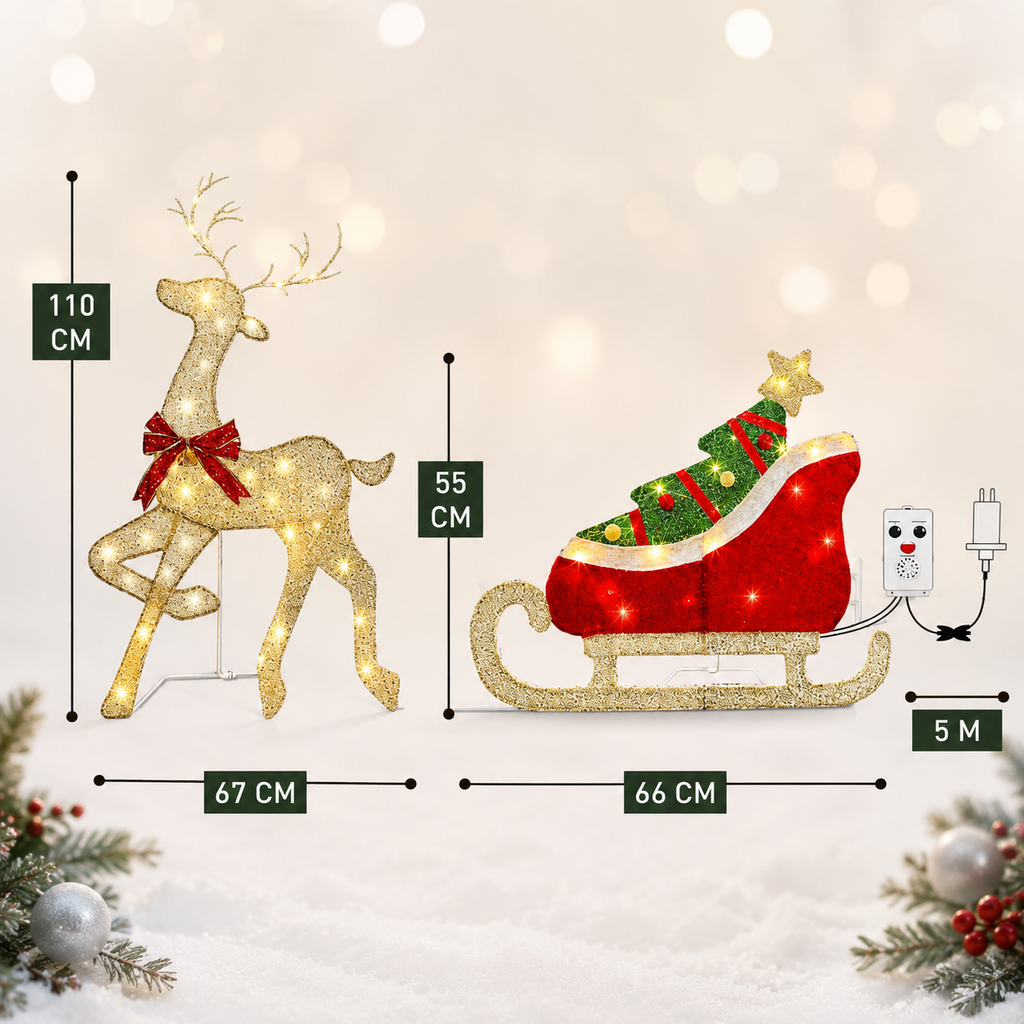 Christmas Reinder And Sleigh 42 inch Motion sensor with Music
