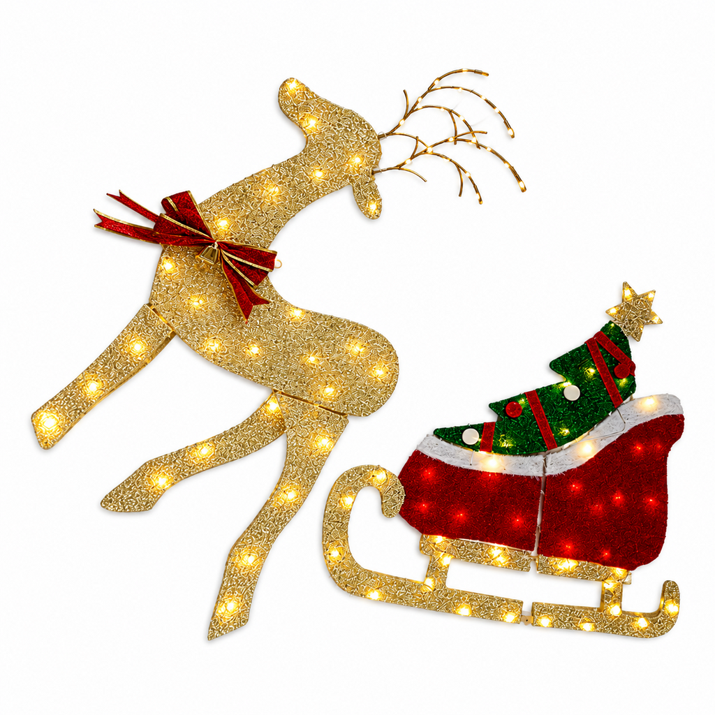 Christmas Reinder And Sleigh 42 inch Motion sensor with Music