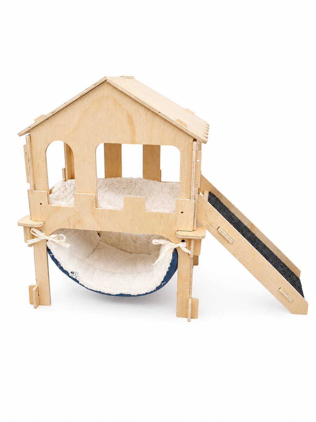 Wooden Small Animal House with Ramp & Hammock – Guinea Pig, Rabbit & Hamster Hideaway